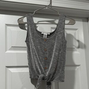 Caution To The Wind Black and White Striped Button Tank Top